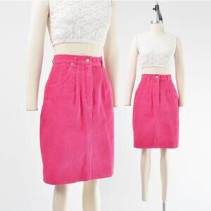 Vintage Pink Corduroy Skirt High Waisted Cotton Knee Length Pencil Skirt 26